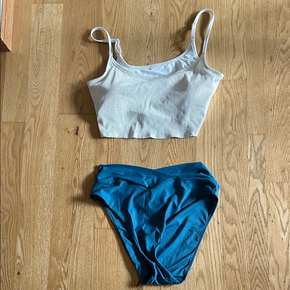 Aerie White and Blue Bikini Set